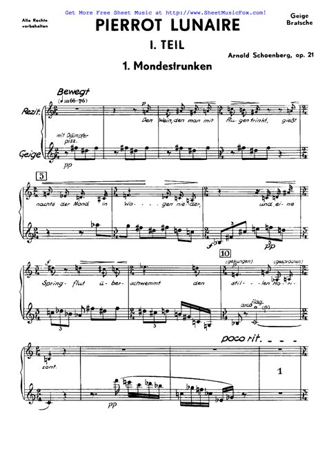 Free Sheet Music For Pierrot Lunaire Op21 Schoenberg Arnold By