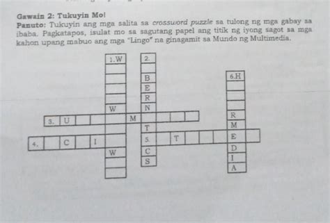 Gawain Tukuyin Molpanuto Tukuyin Ang Mga Salita Sa Crossword Puzzle