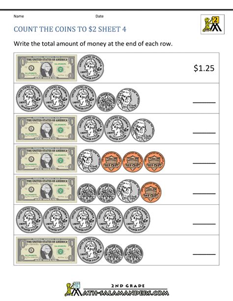 Counting Coins Worksheets 2nd Grade