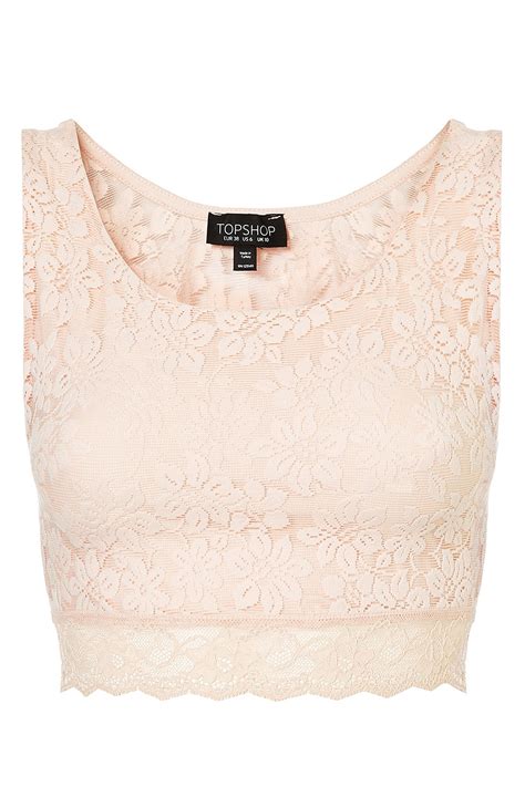 Topshop Lace Crop Top In Blush Pink Lyst