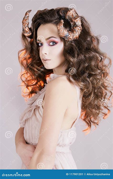 Beautiful Young Woman With Horns Stock Image Image Of Lady Horns