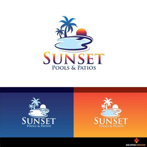 Sunset Palm Tree And Pool Logo For Swimming Pool Construction Logo