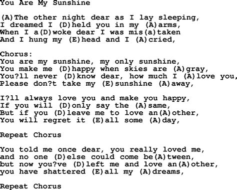 Willie Nelson Song You Are My Sunshine Lyrics And Chords