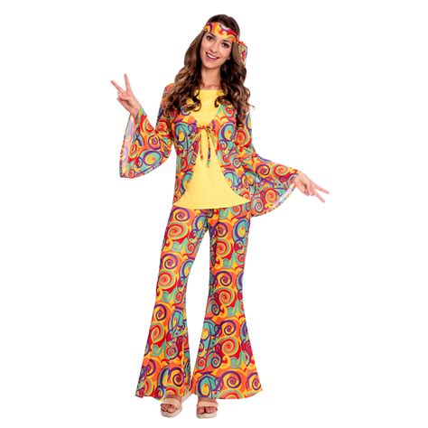 Adult Ladies Hippy Woman Retro Disco Outfit 1960s 60s Hippie Fancy