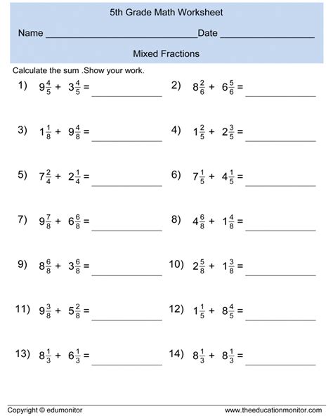 Free Printable Worksheets On Fractions For 5th Grade
