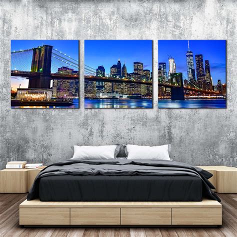 New York Canvas Wall Art Blue Sky Manhattan Cityscape 3 Piece Canvas