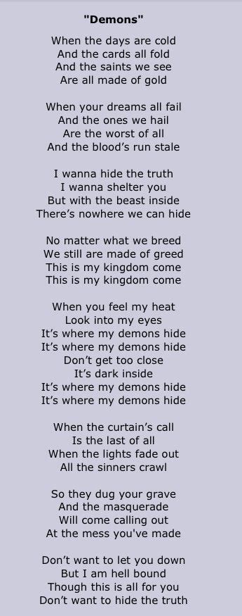 Imagine Dragons Demons Part 1 Imagine Dragons Lyrics Music Quotes