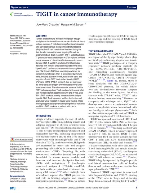 PDF TIGIT In Cancer Immunotherapy