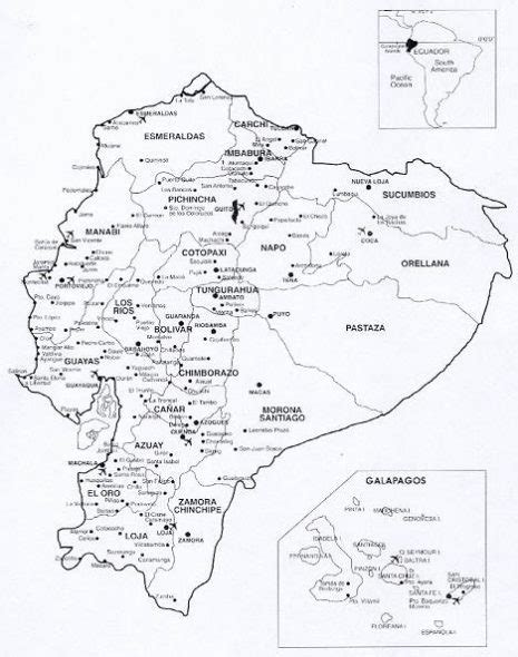 Mapa Del Ecuador Con Sus Provincias Y Capitales Blanco Y Negro