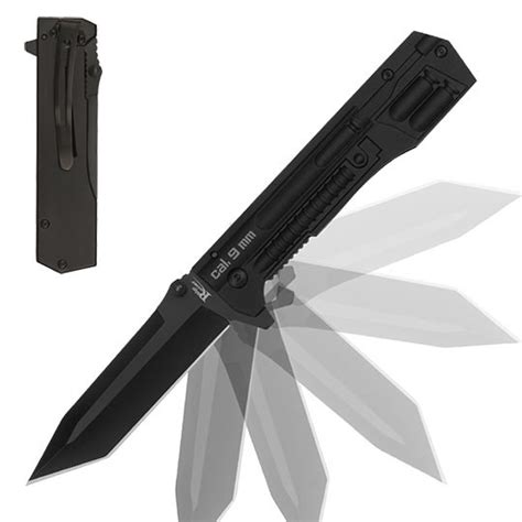 Hi Tech 9 Mm Cal Black Gun Folding Pocket Knife Tanto Point True