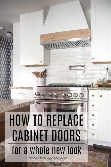 Existing cabinet doors will be removed, and new cabinet doors measured for cabinet doors will be installed and adjusted relative to opening. Replacing Cabinet Doors | Unexpected Elegance