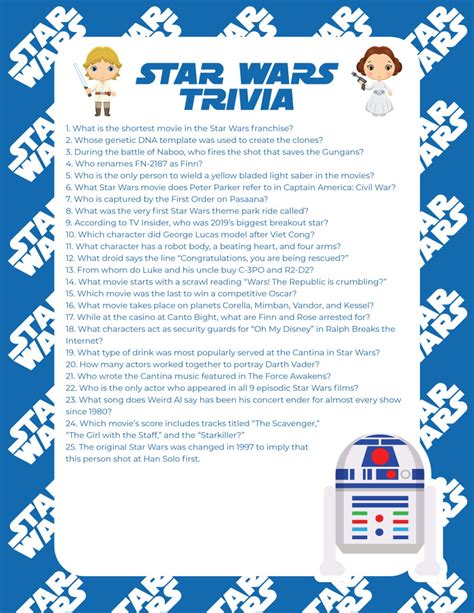 50 Star Wars Trivia Questions And Printable Quiz Play Party Plan