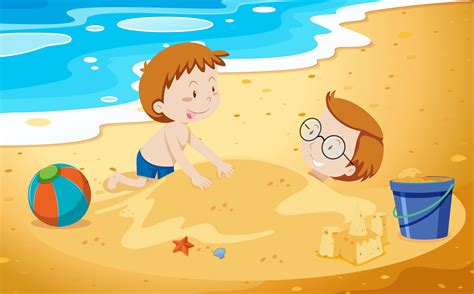 Father And Son Playing Sand 298602 Vector Art At Vecteezy