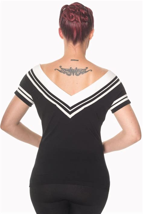 Top Pull Pin Up Rétro 50s Rockabilly Sailor Cedar Noir Vêtementschemisier Pull Tee Shirt