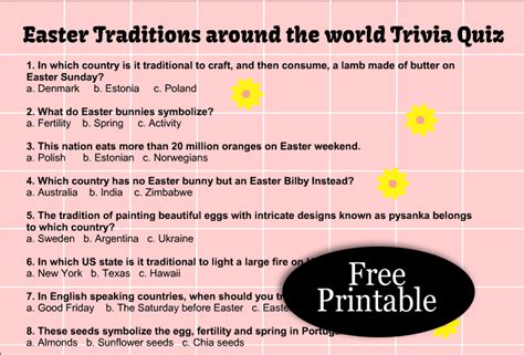 free printable easter traditions around the world trivia quiz