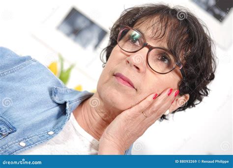 Portrait Of Brunette Mature Woman With Glasses Stock Image Image Of Cute Elegance 88093269