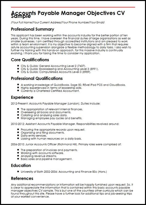 The important thing in writing resume objectives is how you express your passion and ability. Accounting CVs Examples