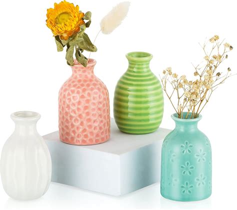 Hewory Mini Ceramic Flower Vase Modern Small Vases Set Of 4 Bud Vase