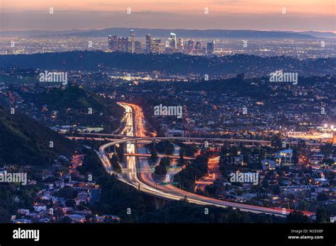Traffic In Downtown Los Angeles California At Night Stock Photo Alamy