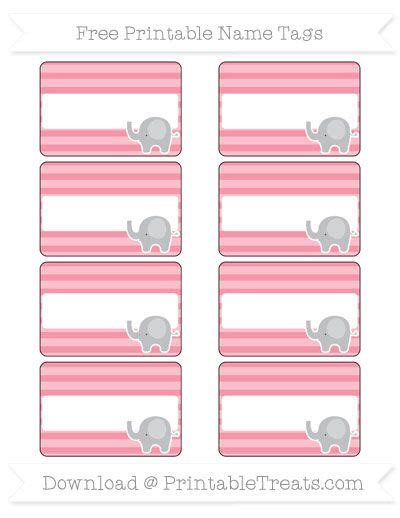 Download 106 elephant baby shower free vectors. Free Pastel Pink Horizontal Striped Elephant Name Tags | Free baby shower printables, Free baby ...