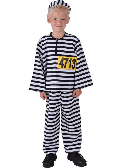 Kids Convict Prisoner Costume Ages 3 To 14 Boys