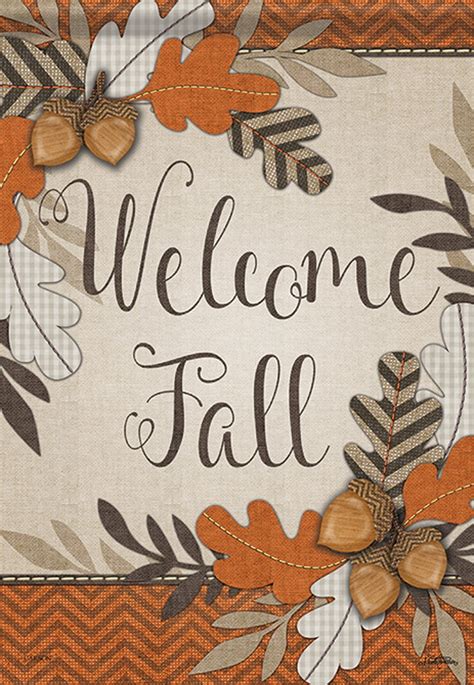 Crafty Fall Welcome House Flag Autumn Leaves Acorns Double Sided 28 X
