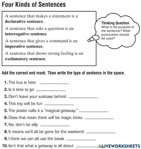 Kinds Of Sentences Online Worksheet For 4 Live Worksheets
