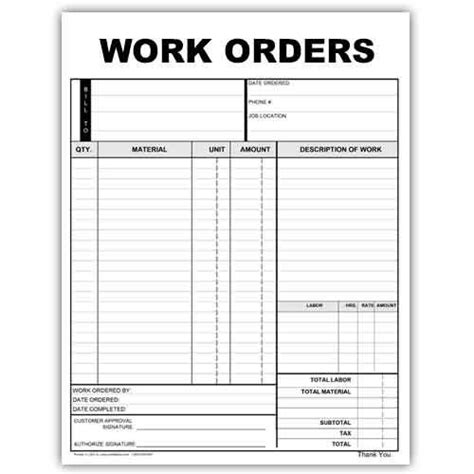 Work Order Forms Mechanic Jobs Checklist Template Custom Print