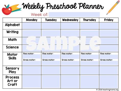 Lesson Plan Template Weekly Prescool Plannar Free Calendar Template
