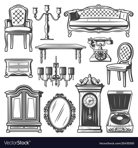 Vintage Furniture Elements Set Royalty Free Vector Image