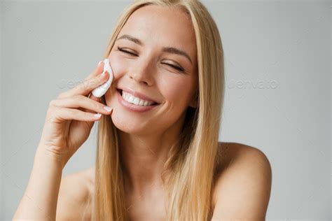 Half Naked Blonde Woman Winking While Using Cotton Pad Stock Photo By Vadymvdrobot