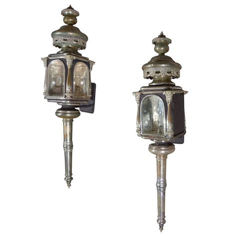 Pair Silver Plated French Carriage Lanterns Vintage Crystal