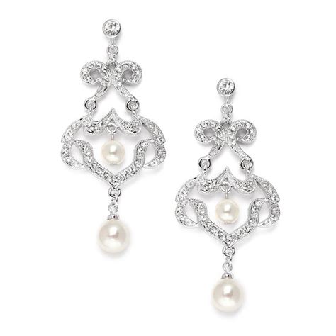 CZ Chandelier Earrings With Diamond White Pearls Pearl Earrings