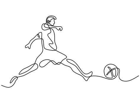 Continuous Line Drawing A Football Player Kicks The Ball Young