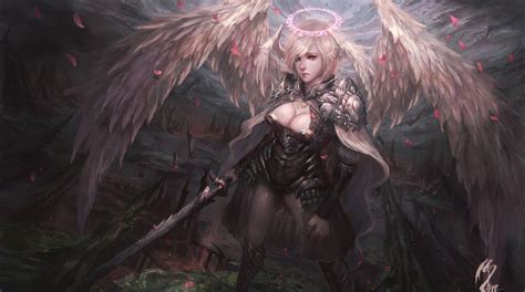 warrior women fantasy art angel sword artwork wallpaper coolwallpapers me