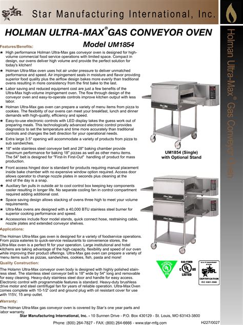 Star Manufacturing Holman Ultra Max Um1854 Users Manual