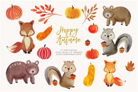 Watercolor Forest Animals Clipart Autumn Animal Clip Art By Sunflower