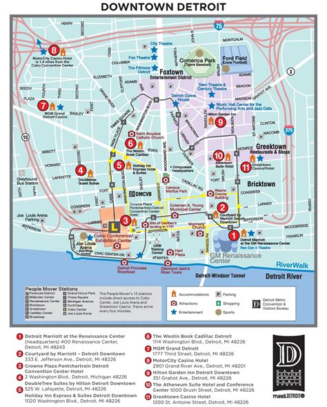 Detroit City Map Downtown Island Maps