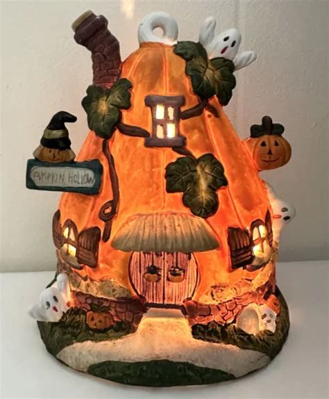Vintage Lighted Pumpkin Hollow Halloween Haunted House Spooky Ghost