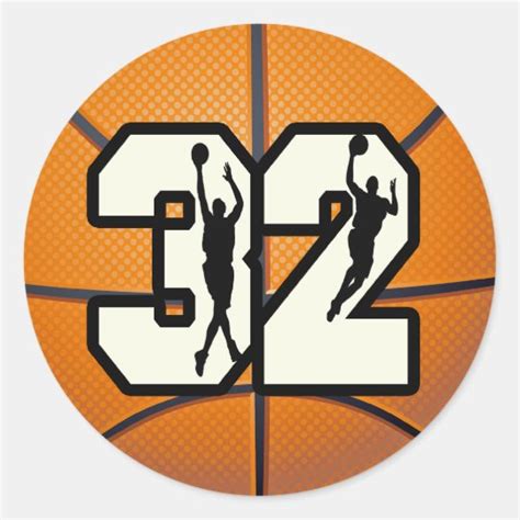 Number 32 Basketball Classic Round Sticker