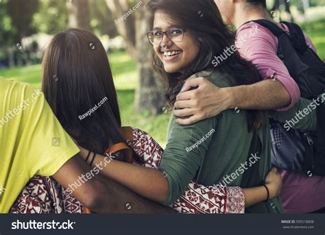 Diverse Group Young People Bonding Outdoors Stock Photo Edit Now