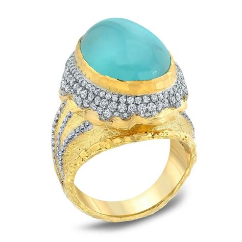 18k And 24k Gold Ring With Peruvian Blue Opal And Diamonds By Victor