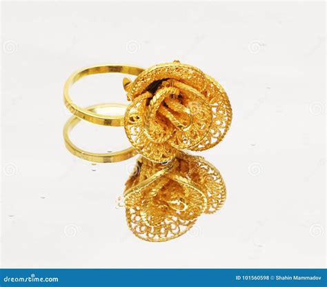 Beautiful Oriental Turkish Gold Jewelry Women Ring On White Background