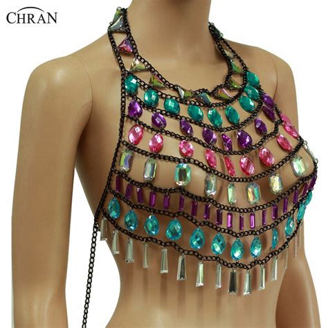 chran sequin mesh chain bralette body harness sexy bikini carnival burning man chainmail bra top