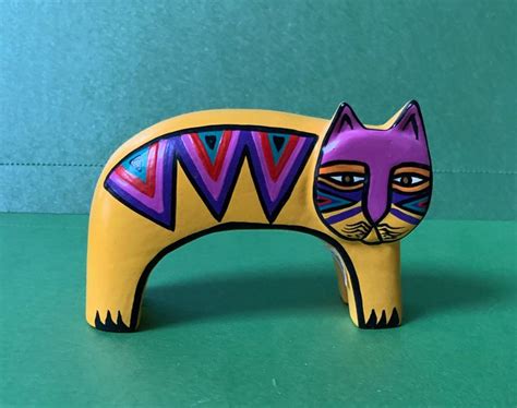 Laurel Burch 4 Inch Wooden Cat Figurine Hand Painted Carved Etsy