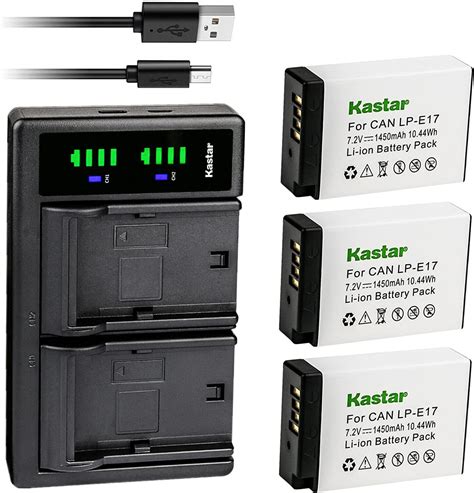 kastar 3 pack battery and ltd2 usb charger replacement for canon lp e17 lpe17