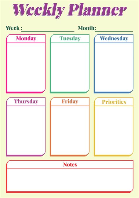 5 Day Weekly Planner Printable Template Calendars Images And Photos