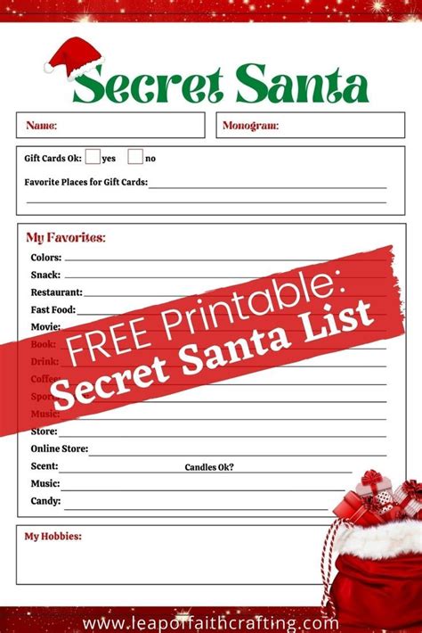 FREE Secret Santa List Printable Questionnaire 2 Options Secret