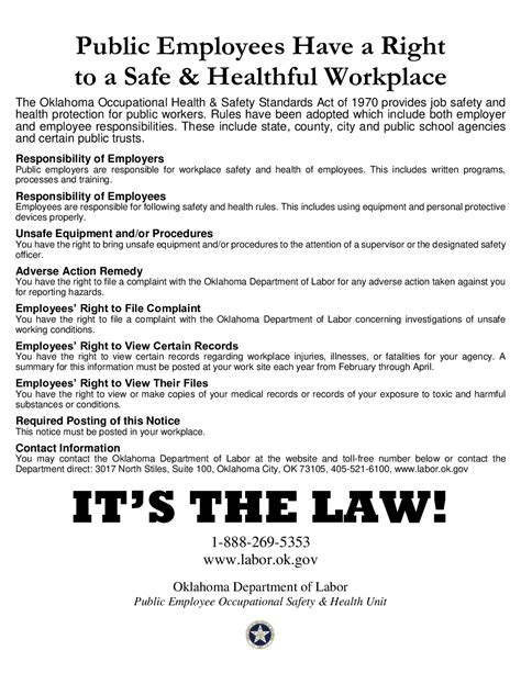 Check spelling or type a new query. Free Oklahoma Health and Safety Labor Law Poster 2020