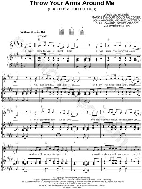 Hunters And Collectors Throw Your Arms Around Me Sheet Music In E Major Download And Print Sku